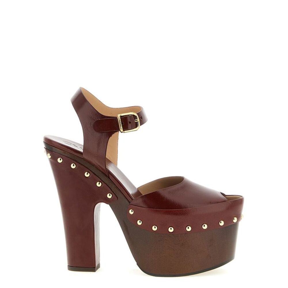 Chloé Bordeaux Lamb Leather Stiletto Heel Women's Sandals